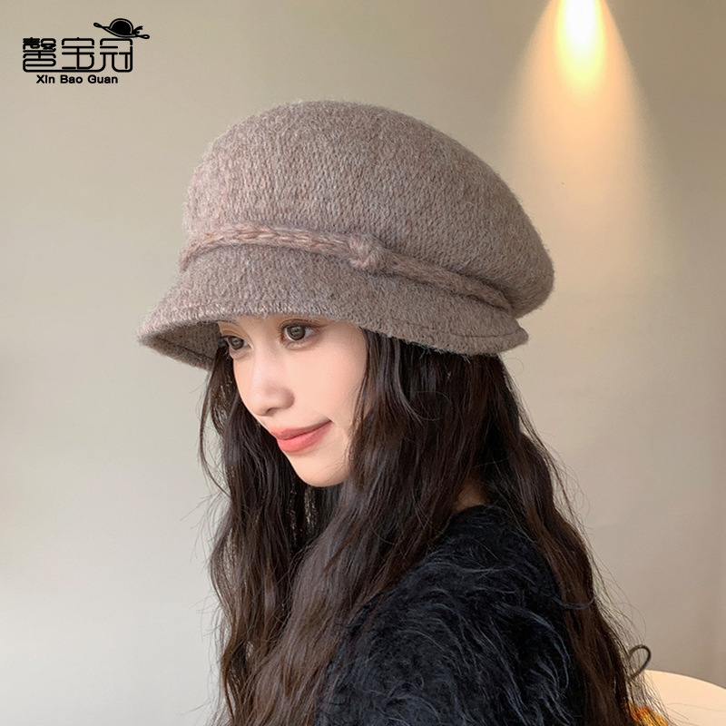 Autumn and winter new beret big head circumference face small painter hat Korean style versatile octagonal hat casual retro hat women