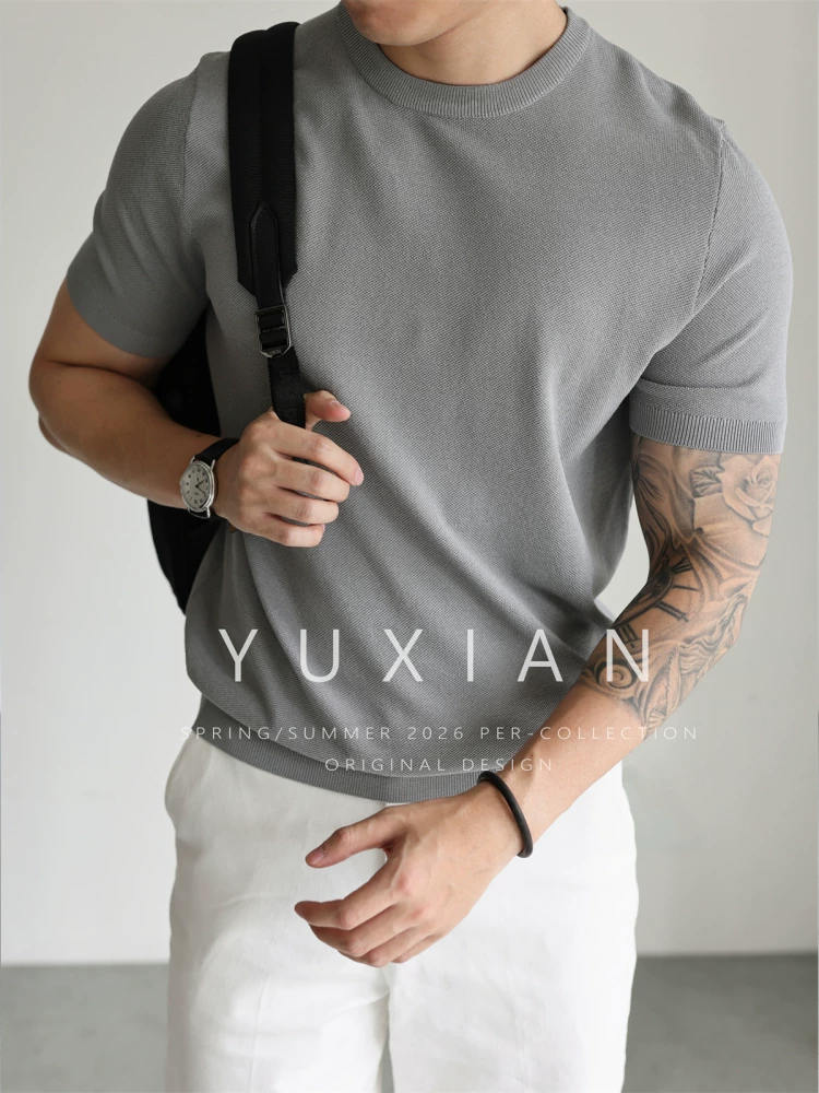 Yuxian American-Style Cool Ice Silk Pique Breathable Retro Knitted T-Shirt Casual Business Short-Sleeve Wrinkle-Resistant Spring and Summer