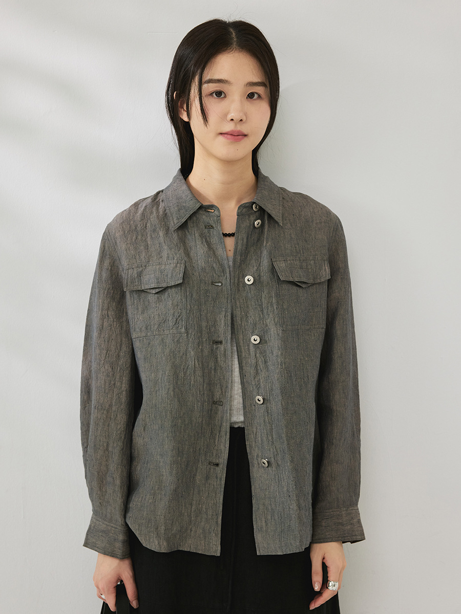 Simple and Practical Style 100% Linen Double-Pocket Single-Breasted Shirt 2026 New Cardigan Top 60579