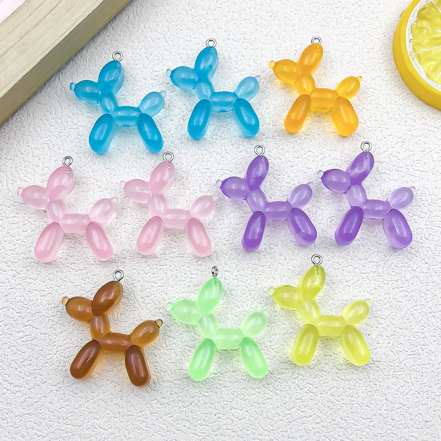 Colorful Cartoon Stereo Transparent Fine Glitter Balloon Dog Resin Pendant DIY Beaded Keychain Mobile Phone Chain Pendant