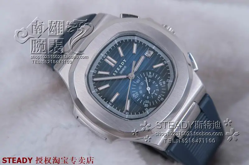 Hot Steady Pp Sports Watch Automatic Mechanical Watch Blue Surface Rubber Belt Square Unique Male Watch25