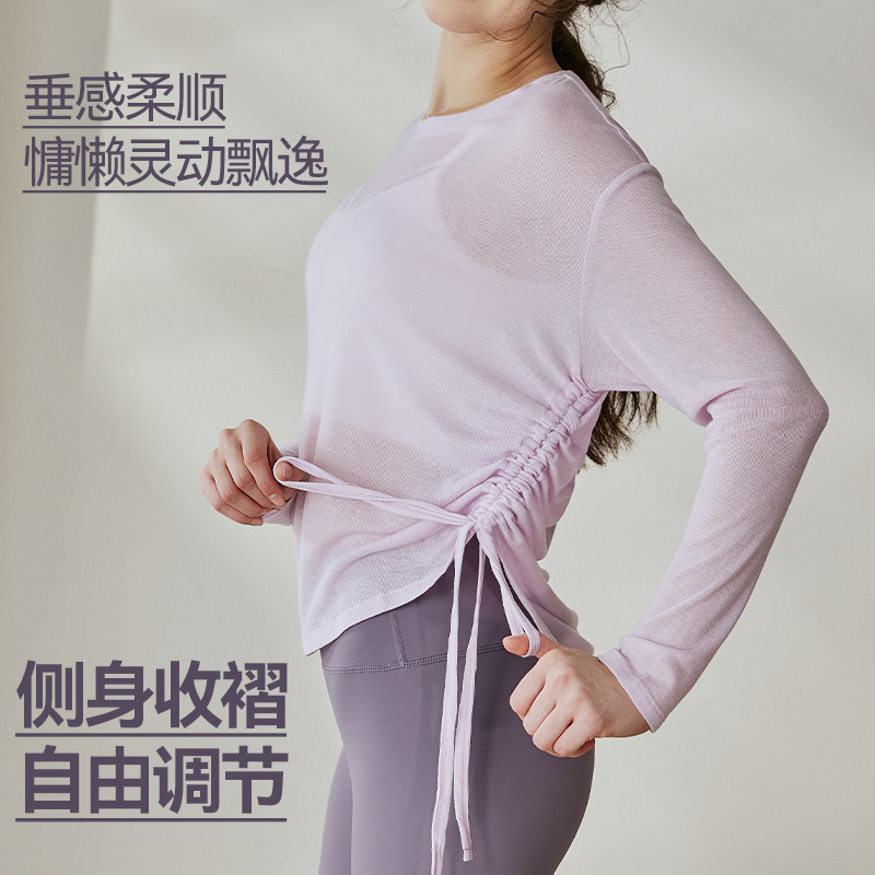 Luluxaime Yoga Wear for Women, New Loose-Fitting Fitness Wear, Sports Outdoor Drapey Pleated Long-Sleeved Blouse Top