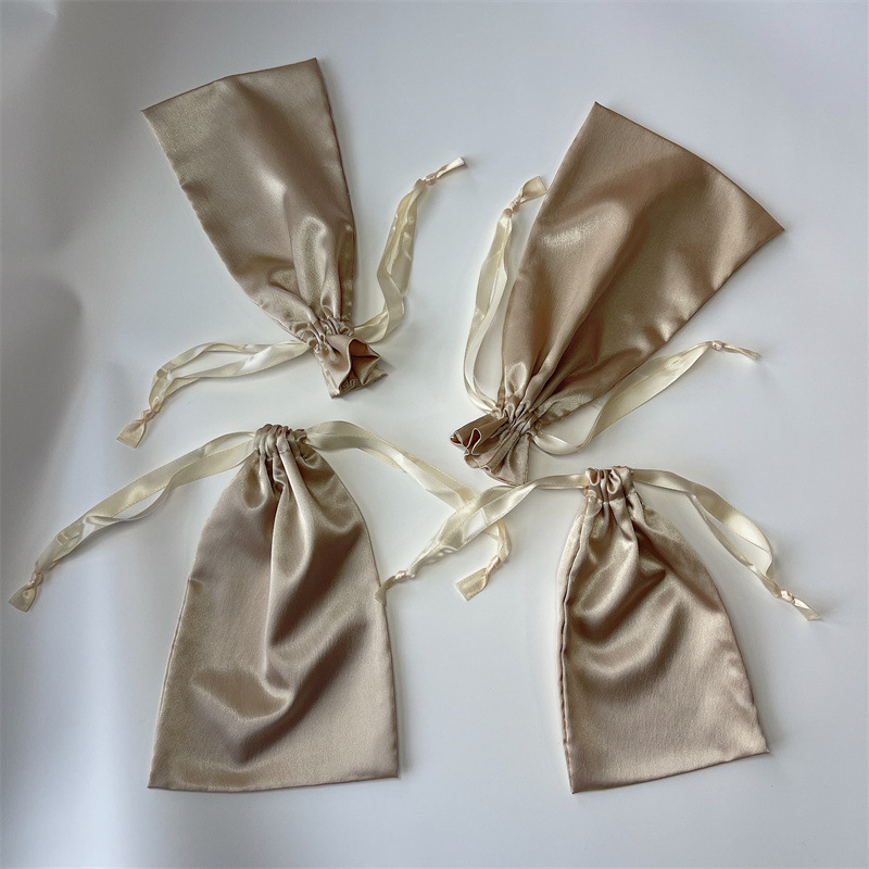 Champagne Eye Mask Storage Bag Gift Packaging Drawstring Cloth Bag Silk Dustproof Drawstring Pouch Satin Drawstring Pouch