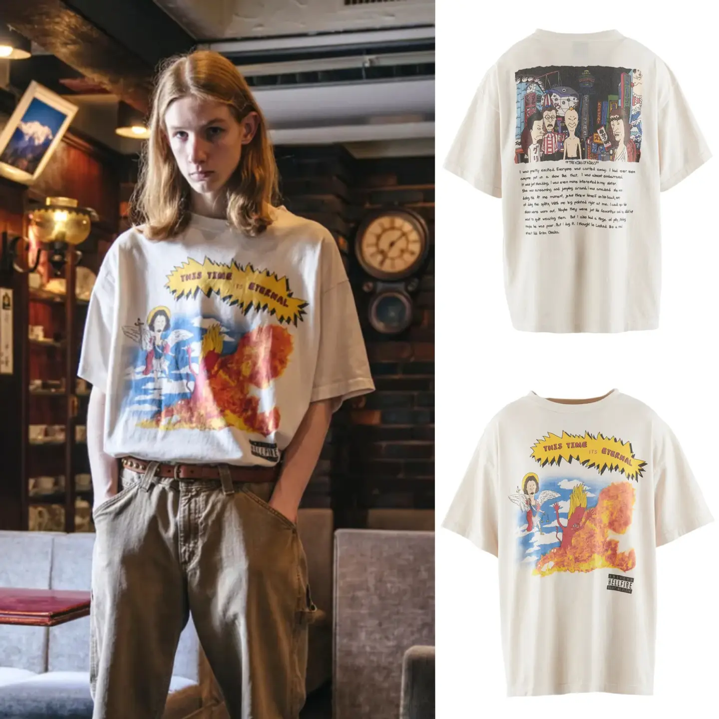 Saint Michael Spoof Cartoon Character Tee Printed Old Retro Vintage Loose Short-Sleeved Half-Sleeved