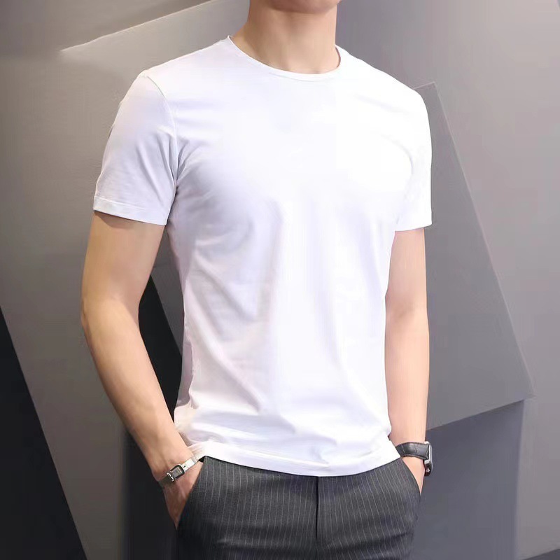 Men's Pure White Round Neck Short Sleeve T-shirt Half Sleeve Solid Color Base Shirt Fitness Slim Fit T-shirt Tight Thin Clothes