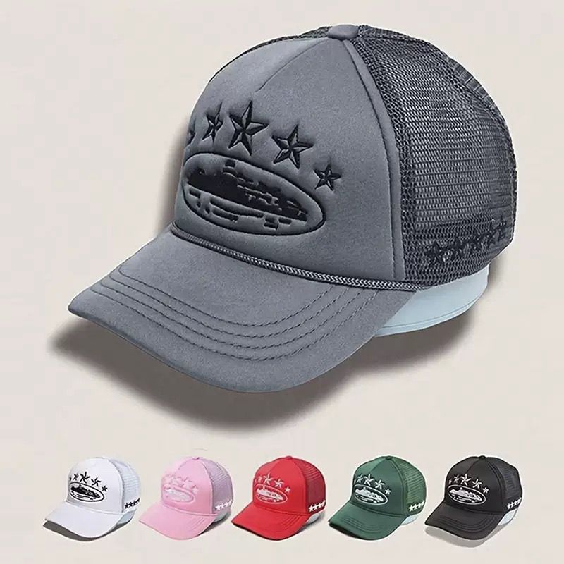25Corteiz Crtz Hat Fashion Baseball Cap Five-Star Color Block Mesh Summer Visor Cap Versatile Trucker Hat