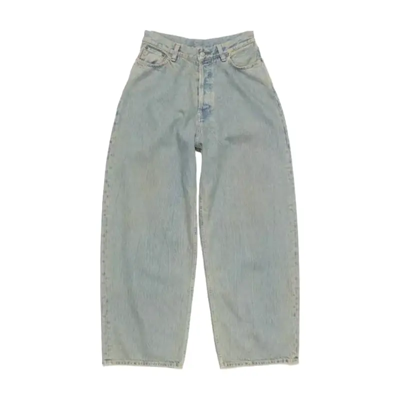 Counter homologous! AC Style Vintage Nostalgic Wash Water Faded Mud Yellow Loose Wide Leg Edging Jeans for Men and Women