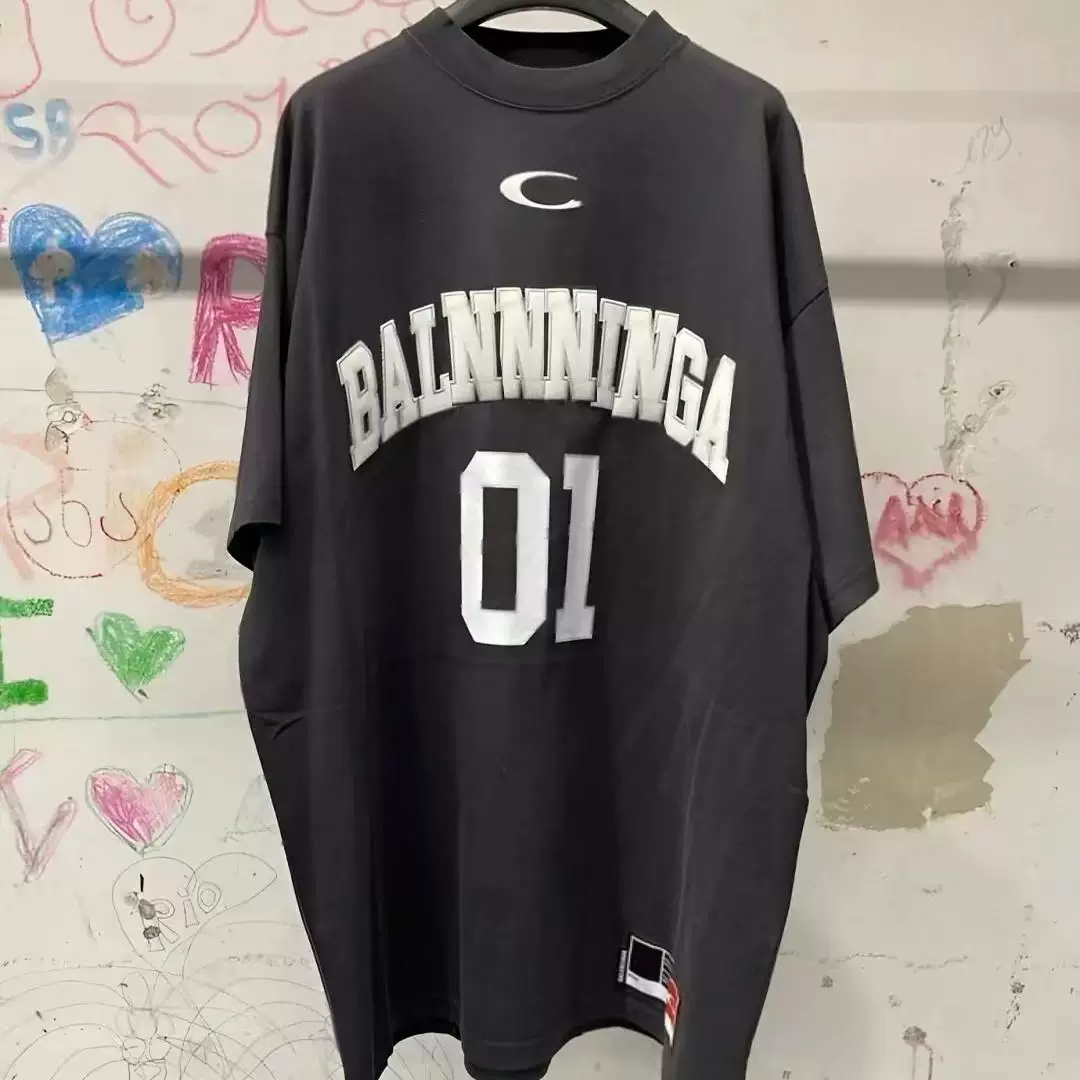 25ss new Parisian style basketball sports series No.1 jersey loose embroidered short sleeved t-shirt for couples