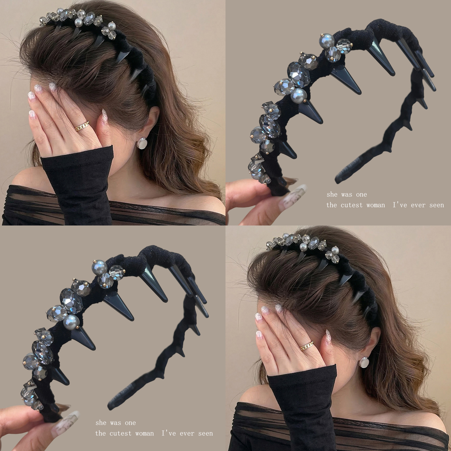 2026 New Model Crystal Light Luxury Fluffy Style Hairband with Toothed Comb and Non-Slip Design Hair Accessory Headband