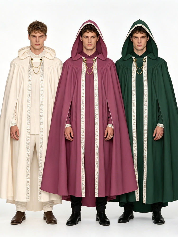 Medieval Hooded Cloak European Retro Satin Robe Multi-Color Options Cosplay Costume Halloween Cape