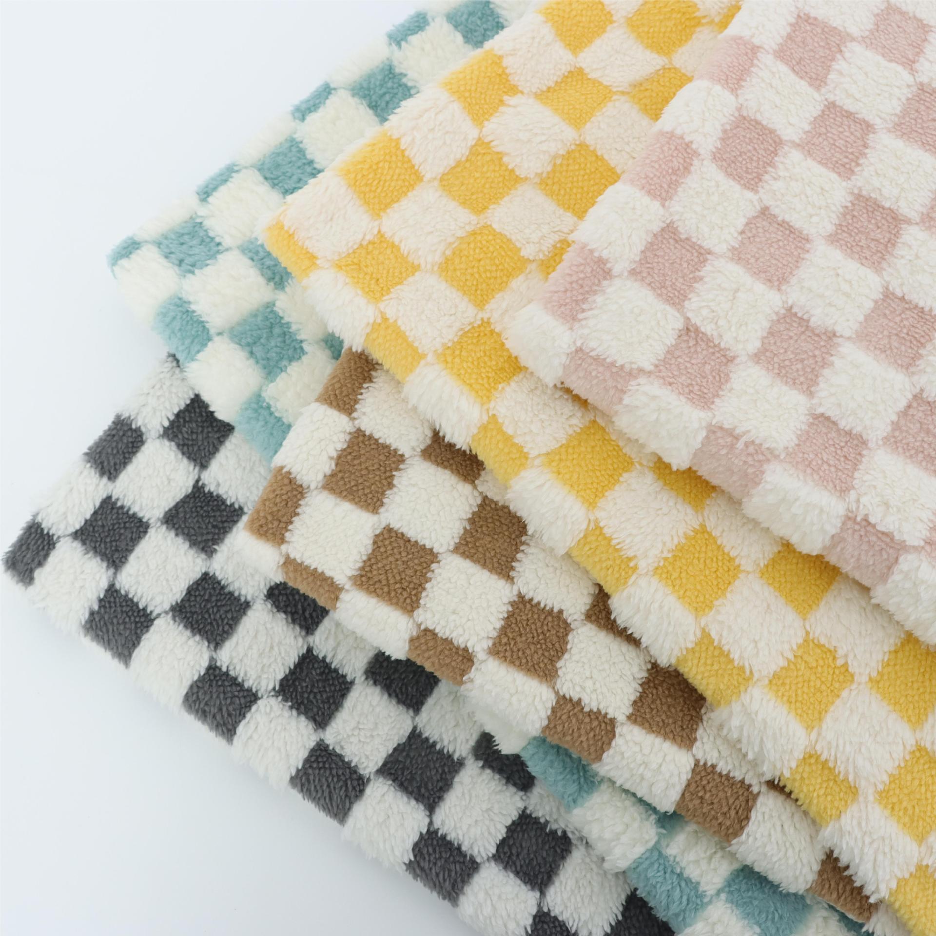 in stock cotton wool jacquard checkerboard square plush fabric pillow carpet shoes and hats clothing toy fabric
