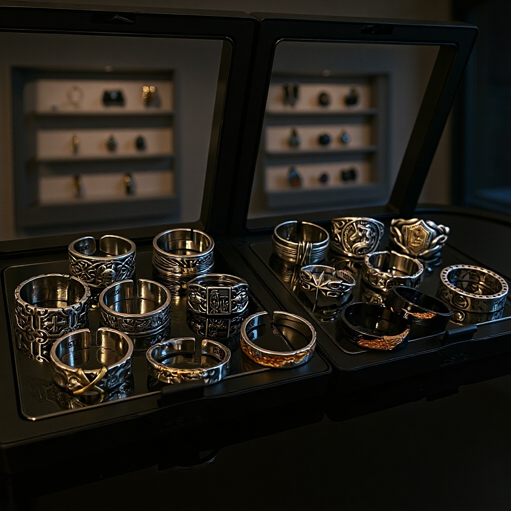 Men's Rings with a Niche High-End Feel, Plain Open-Ended Design, Light Luxury Style, Vintage Imitation Thai Silver, Index Finger Ring for Men