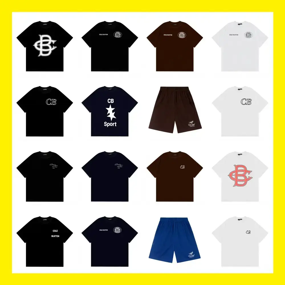 Foreign Trade Wholesale Cole Buxton Normcore Handwritten Signature Slogan Printed Short-Sleeved T-Shirt Men's and Women's High Street Shorts