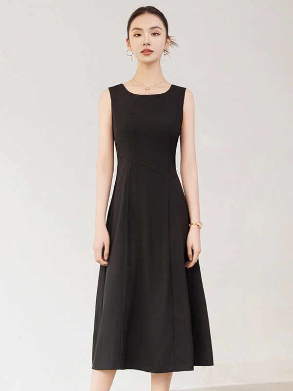Sleeveless French Style Little Black Dress Black dress Women's 2025 New Mid-length Hepburn Style Summer Bottoming Vout Dress