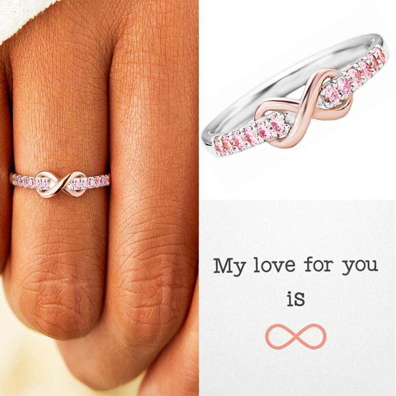 Long Rui Cross-border New Small Fresh Lucky 8-word Zirconium Ring Electroplated Two-color Ins Cyber Celebrity Women's Ring Single Row Tail Ring