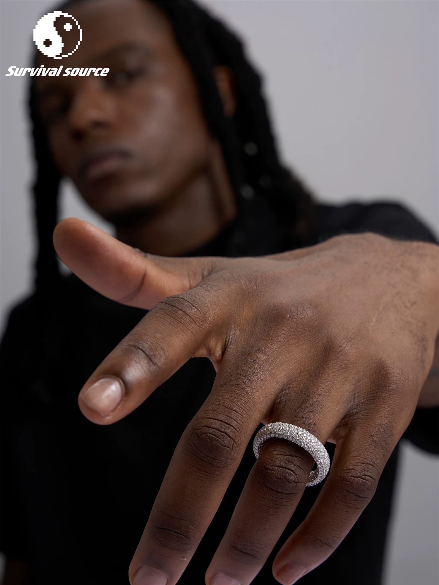 Ssource Moissanite S925 Sterling Silver European and American Hip-Hop Trendy Artificial Full Diamond Micro-Inlaid Full Diamond Unisex Style Foto QC de TAOBAO na Qualit.ly