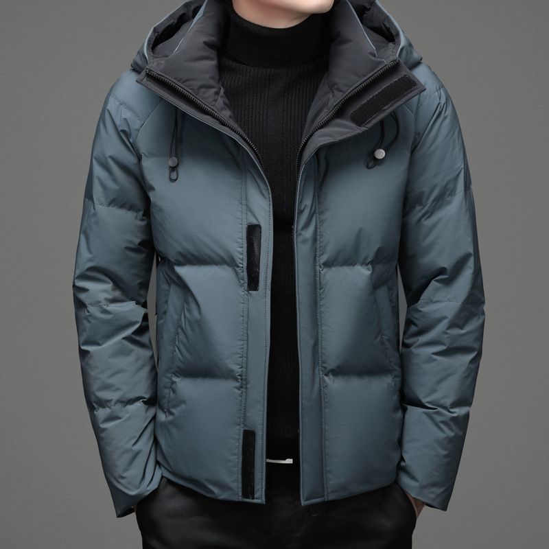 Winter youth warm hooded down jacket 90% white duck down new men's short thick down jacket tide wholesale