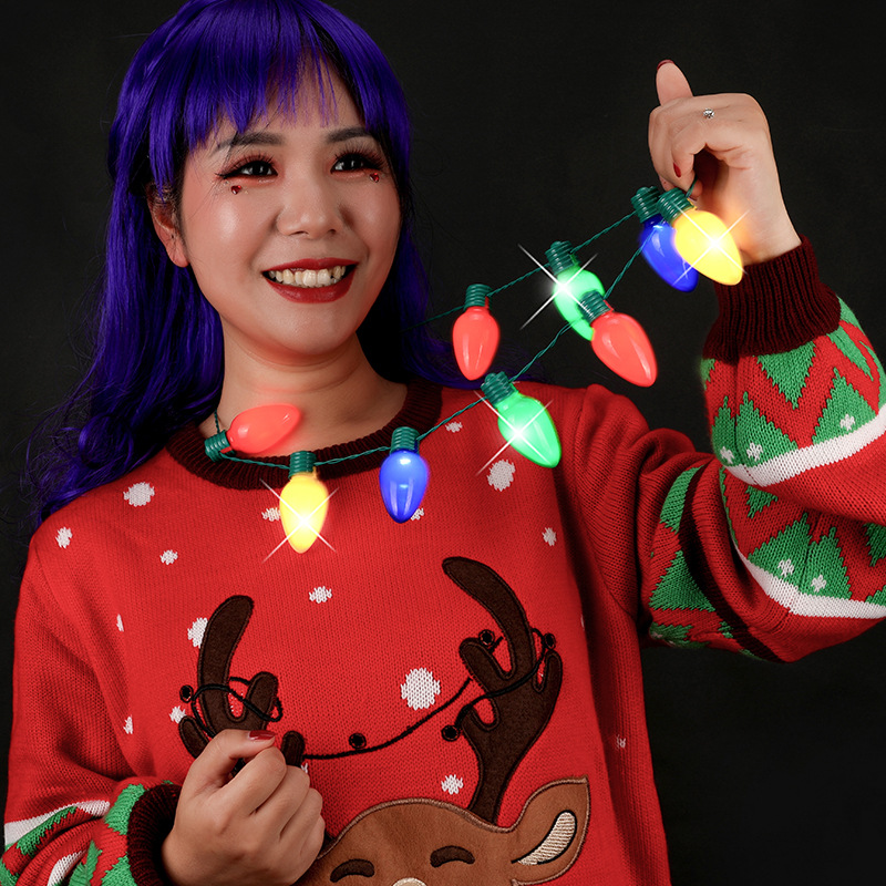 Christmas Ornaments 9Led Colorful Light Bulb Holiday Party Props Luminous Necklace