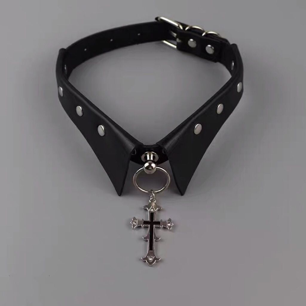 Fake collar cross collar dark gothic punk choker necklace Harajuku metal hot girl clavicle chain atmosphere