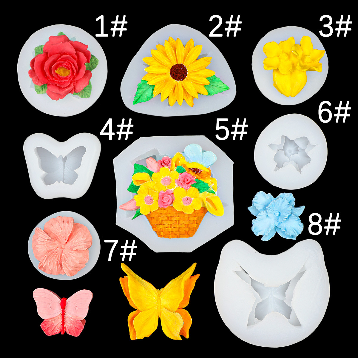 Butterfly Sunflower Rose Silicone Mold Car Aromatherapy Plaster Car Candle Ornament Mold Fondant Chocolate Mold