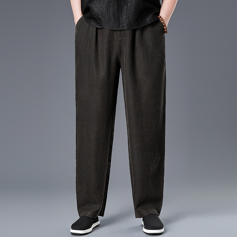 High-Quality Heavyweight Xiangyun Silk Pants, New Summer Style, Vintage Silk Casual Straight-Leg Pants for Men