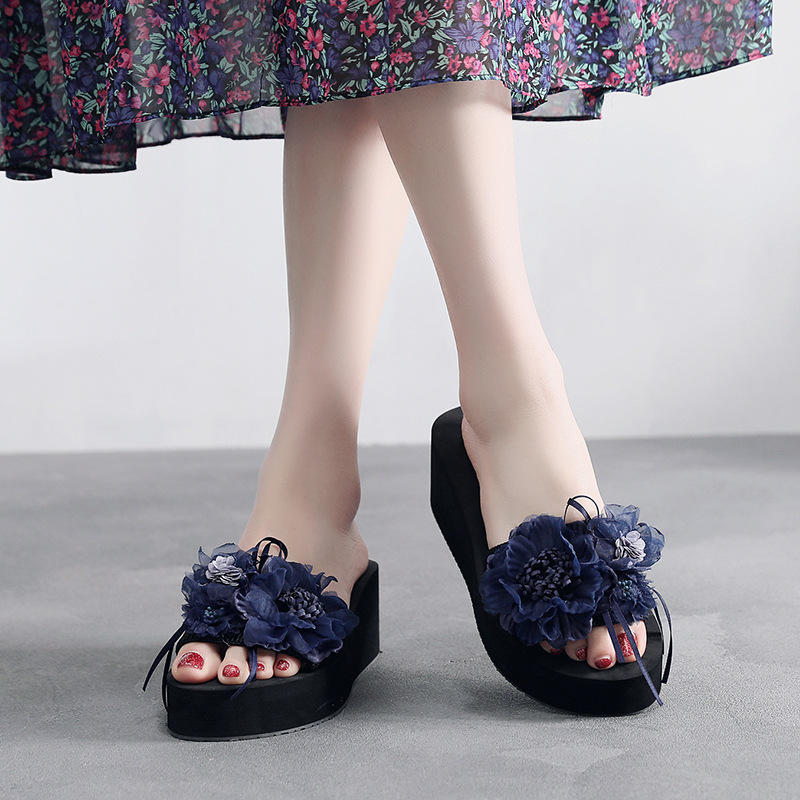 Cross-Border Hot-Selling Slip-On Sandals for Outdoor Wear, Fashionable Non-Slip High-Heeled Beach Shoes, 2025 Trendy Wish Summer Women's Sandals