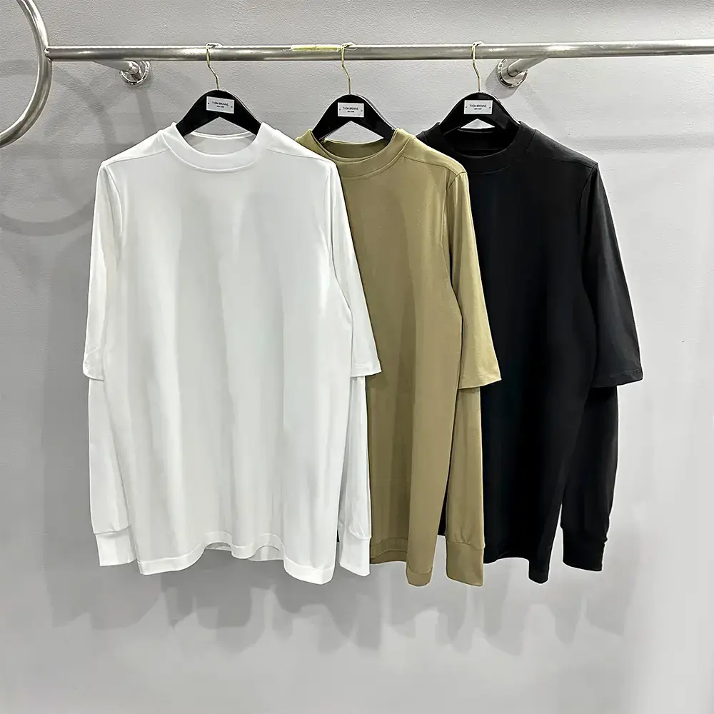 Subhuman Men's Model丨2025 Early Autumn Knitted Two-Piece Design Double-Layer Pure Color Splicing Loose Long-Sleeved T-Shirt