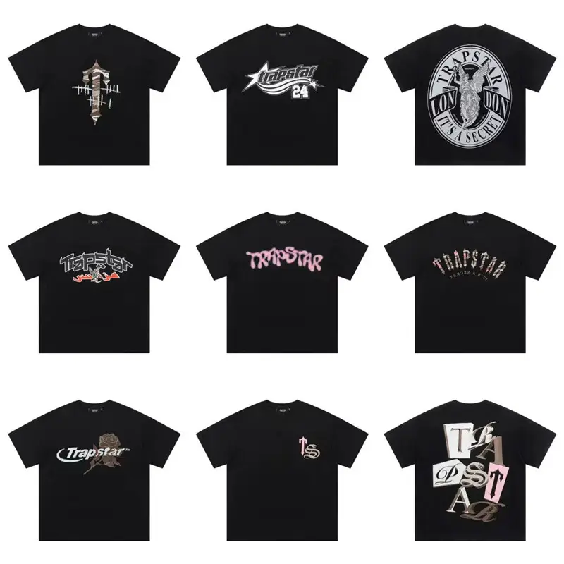 Trapstar Summer New Graffiti Letter Print European and American Street Fashion Brand Loose Casual Men's and Women's Short-Sleeved T-Shirts