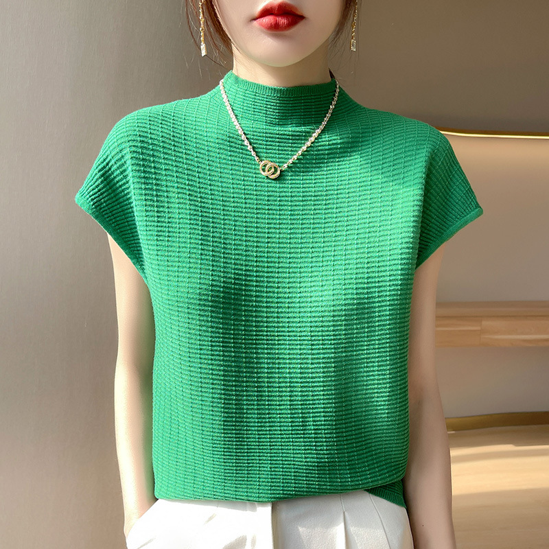 Short-sleeved T-shirt Women's 2022 Early Autumn New Women's Half-sleeved Loose Slimming Round Neck Knitted Base Shirt Top for Women