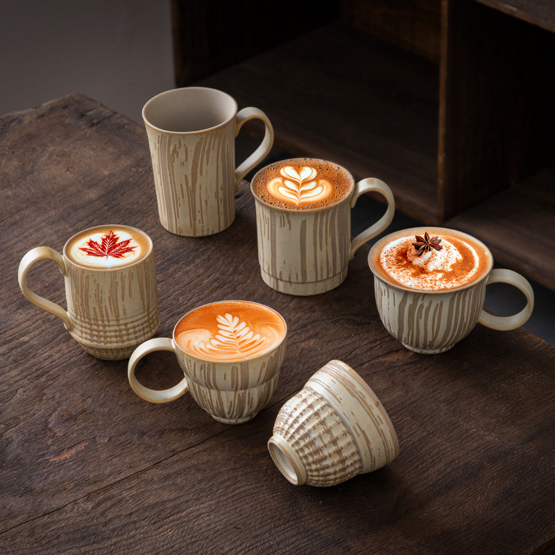 Cross-border Ceramic Coffee Cup Creative Latte Flower Cup Japanese-style Crude Household Restaurant Afternoon Tea Mug Water Cup