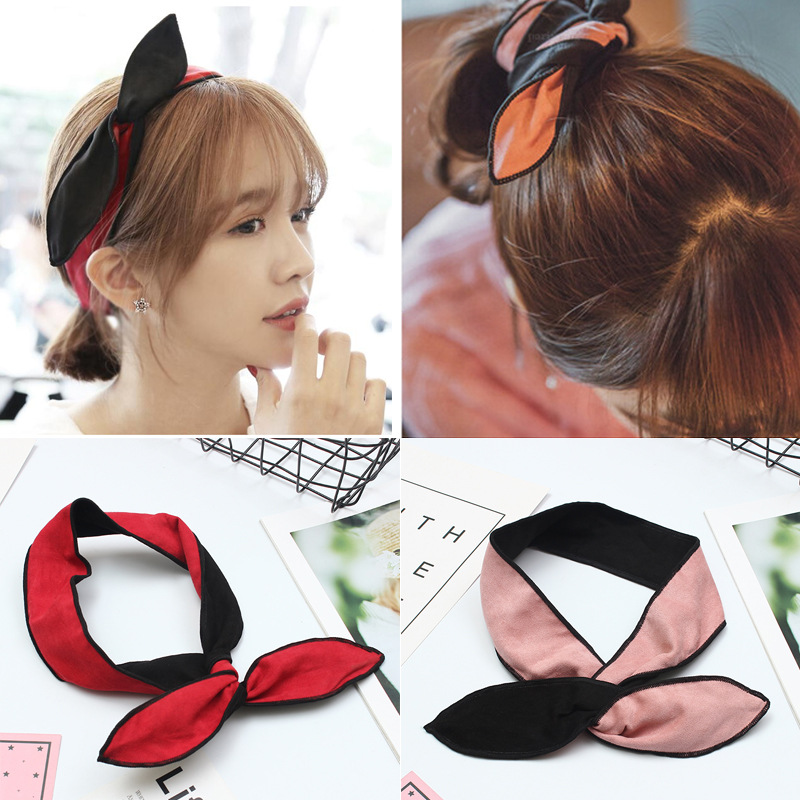 South Korea New Suede Cushion Wide-brim Double-sided Rabbit Ears Hair Band Sweet Deerskin Bow Wire Hair Band Hair