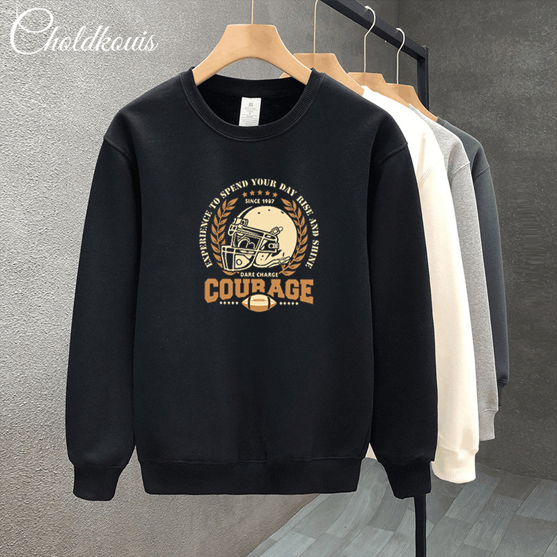 National Fashion American Sweater Men's and Women's plus size Long-Sleeved Fat Men's Autumn and Winter Plus Fat Plus Thickening Trendy Couple's Round Neck