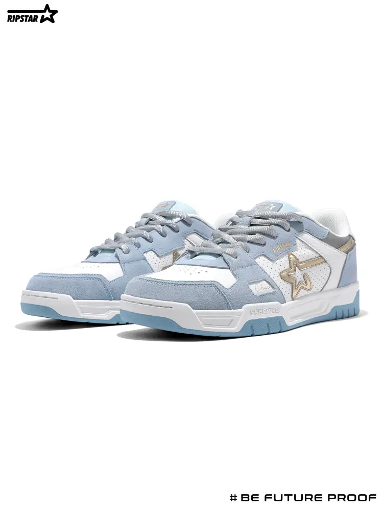 [Same Style for Men and Women] Ripstar/Explosive Star National Trendy Brand Ice Crystal Blue White Sneakers Couple Sports Shoes