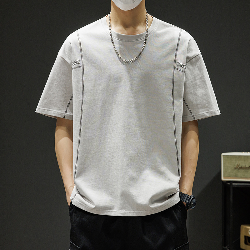 2026 New Pure Cotton T-Shirt Summer Men's Trendy Loose Brand Short-Sleeve T-Shirt Five-Quarter Sleeve Round Neck Half-Sleeve Top