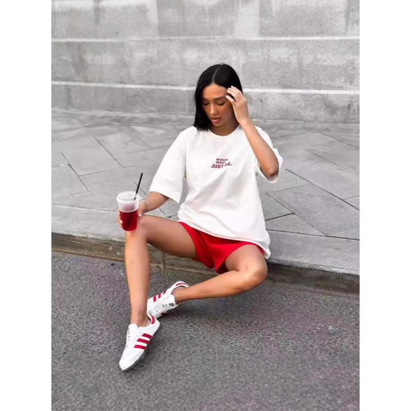 Simple and Stylish Trendy Niche Letter Print Summer European and American Style Pure Cotton Short-Sleeve T-Shirt, Relaxed Fit Slimming Top