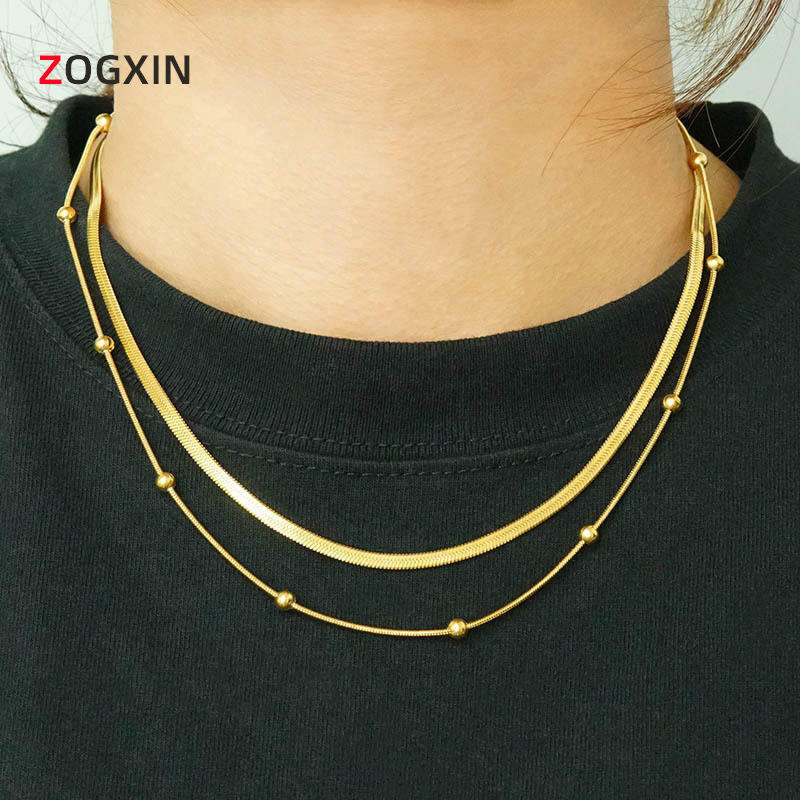European and American Ins Style Stainless Steel Double Layer Stacked Necklace Clavicle Chain for Women 18K Elegant Titanium Steel Snake Bone Chain Jewelry Wholesale