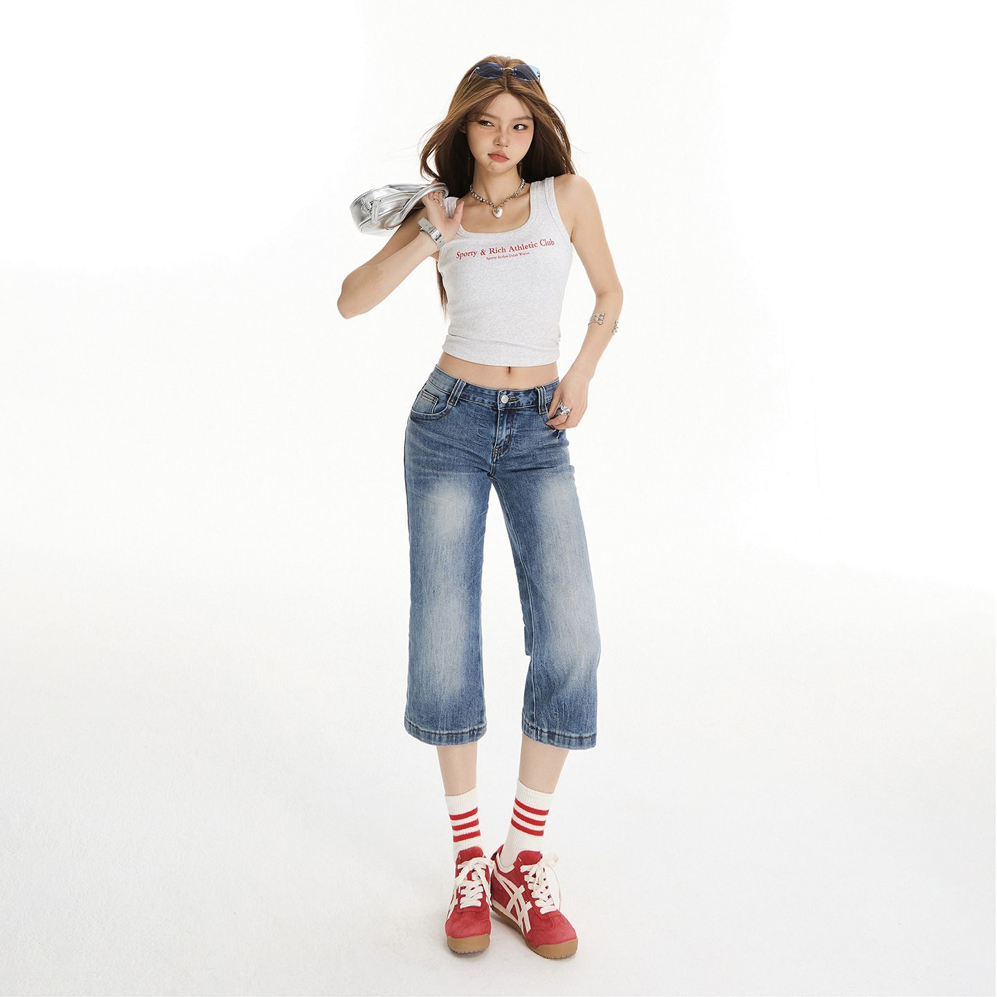 American Retro High-Waisted Denim Shorts for Women, Summer 2026, Washed Loose Straight Wide-Leg Mid-Length Pants