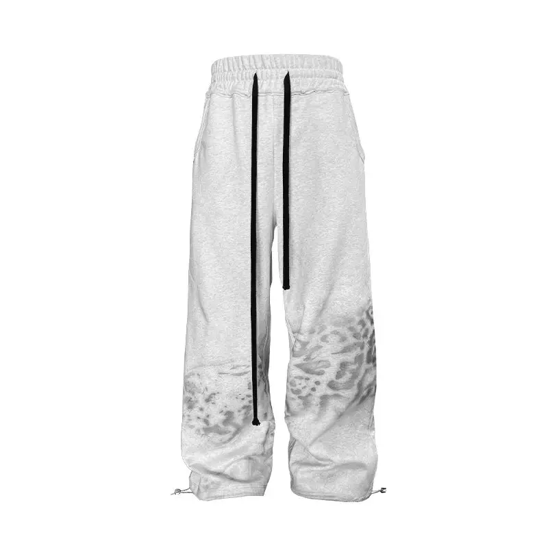 Night Lab(NL) Leopard Print 420G Cotton Grey Loose Men's and Women's Sports Pants-Night Lab
