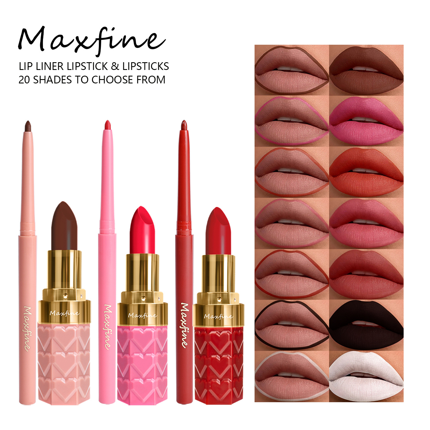 Cross-Border Makeup Lipstick and Lip Liner Combination Set Wholesale Eighteen Colors Non-Stick Cup Genuine Matte Export Without Logo