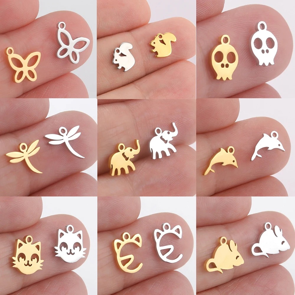 Animal stainless steel charm suitable for jewelry making Dragonfly butterfly cat elephant dolphin DIY bracelet accessories