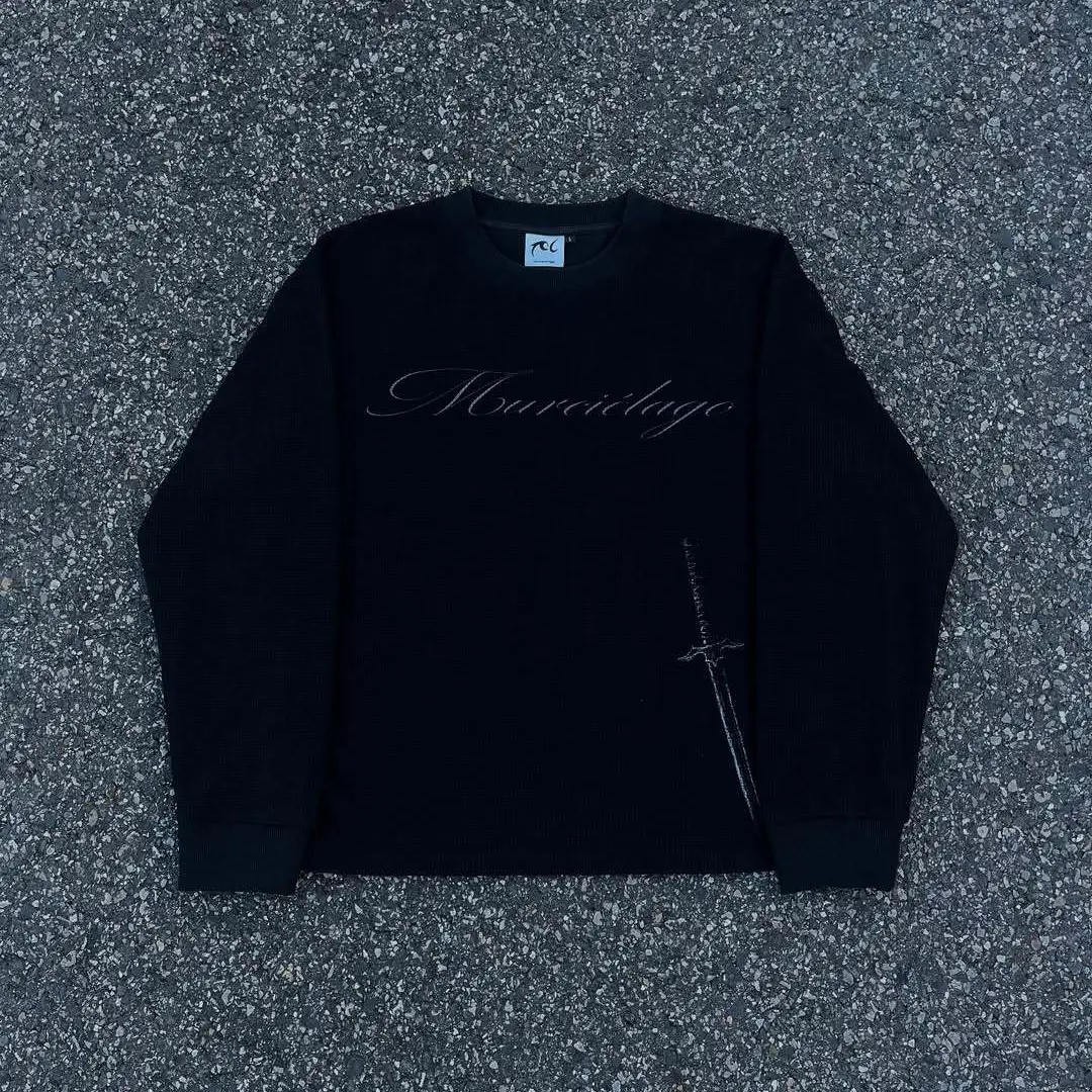 2025 Autumn and Winter Japanese Retro Trendy Round Neck Sweater Men's Loose Casual Contrast Color Letter Sweater