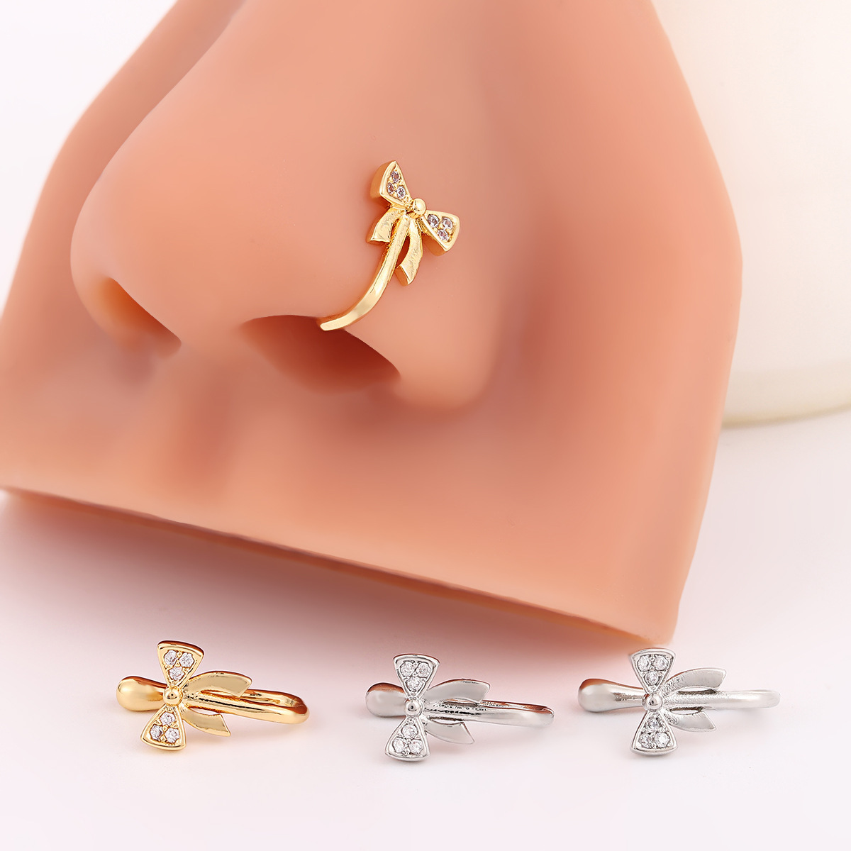 Cross-Border Personalized Zircon-Inlaid Bow U-Shaped Nose Clip European and American Retro Nose Ring Fashion Trendy Non-Piercing Nose Jewelry