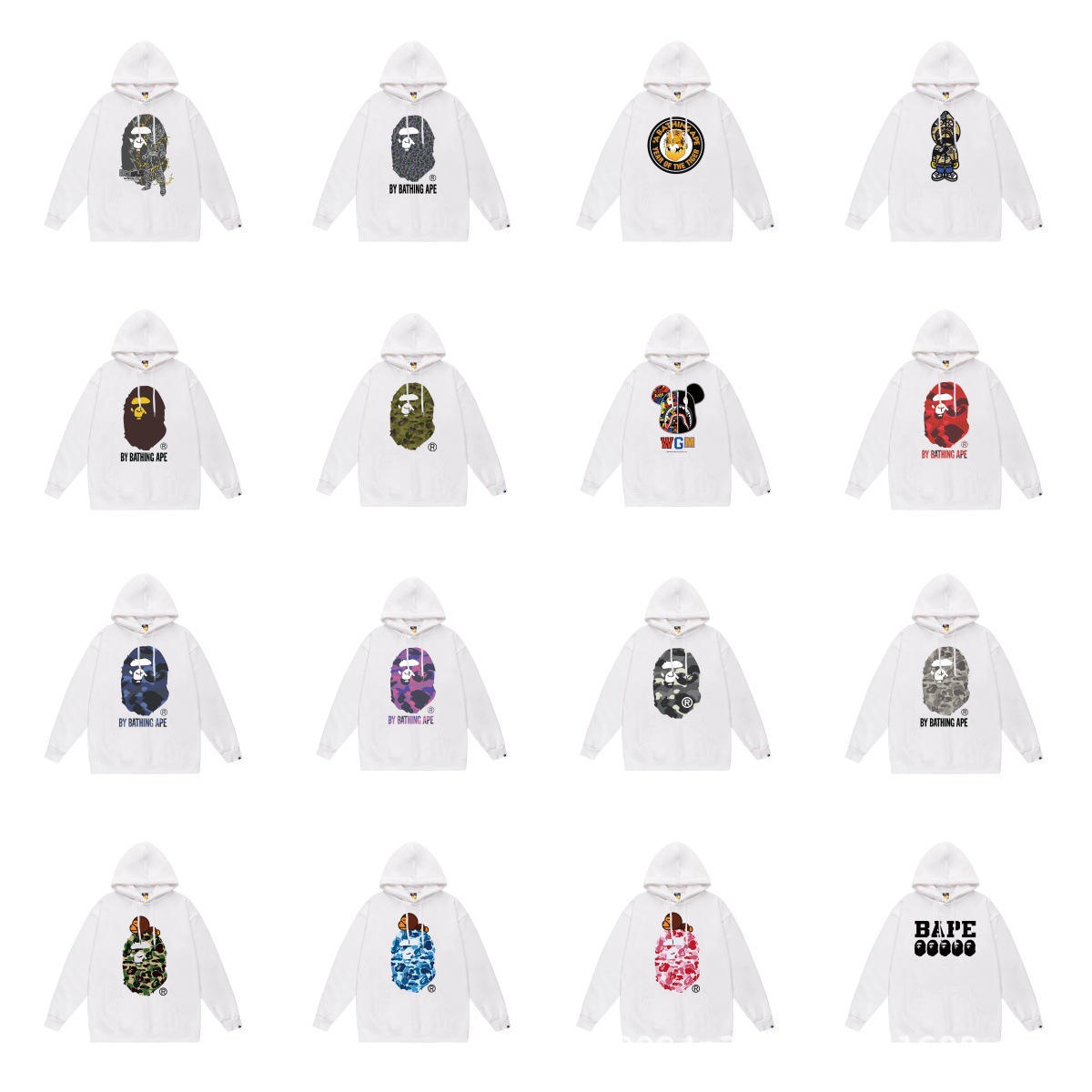 Bape Trendy Brand Single-Sided Printed Hooded Sweatshirt Autumn and Winter New Hip-Hop Trendy Unisex Style