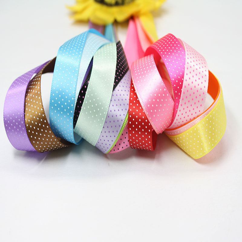 Yao Ming webbing wholesale printing polka dot polyester single-sided satin diy gift packaging 16mm oblique seven points