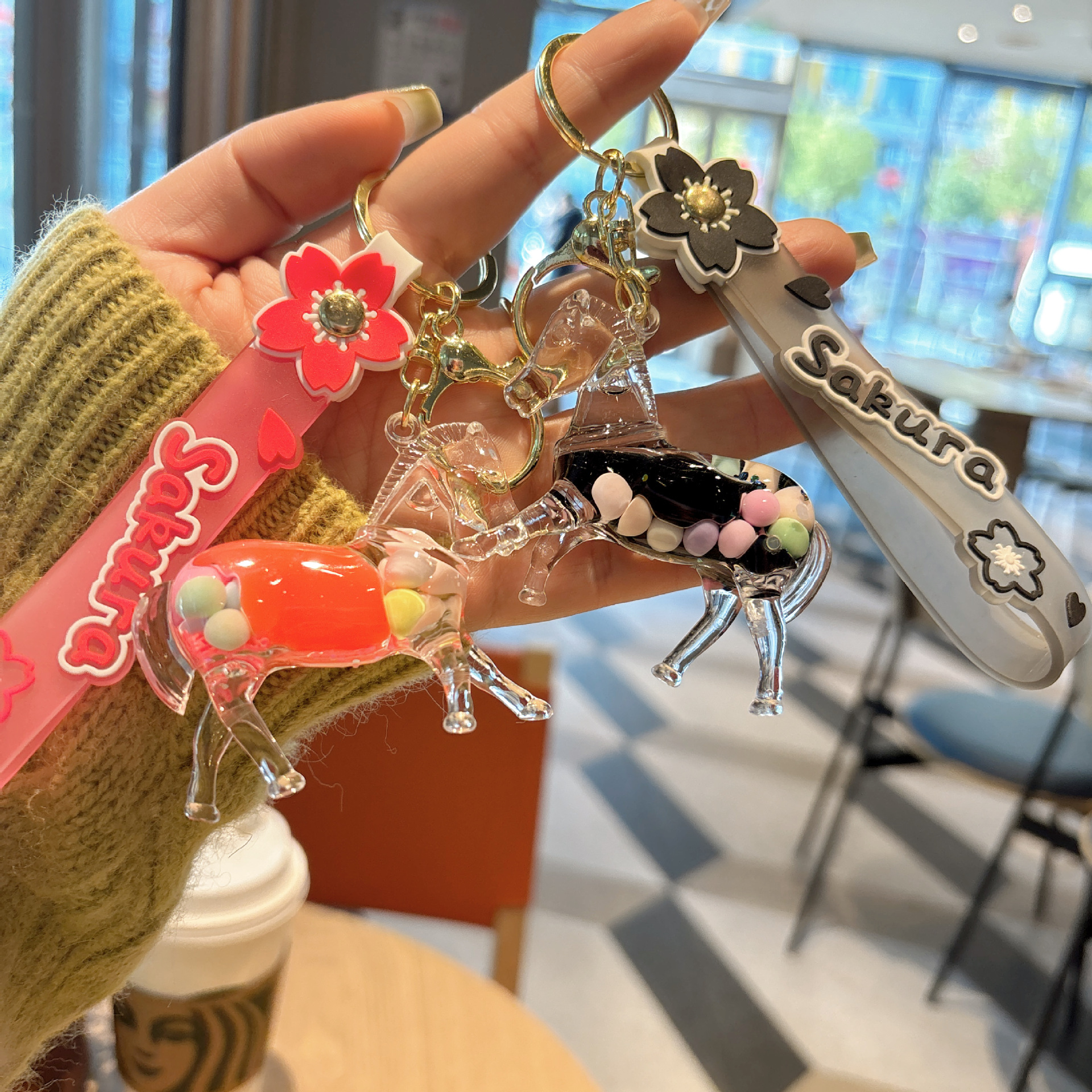 Creative New Year of the Horse Liquid Sand Acrylic Galloping Horse Keychain, Cute and Exquisite Couple's Bag Pendant, Small Gift