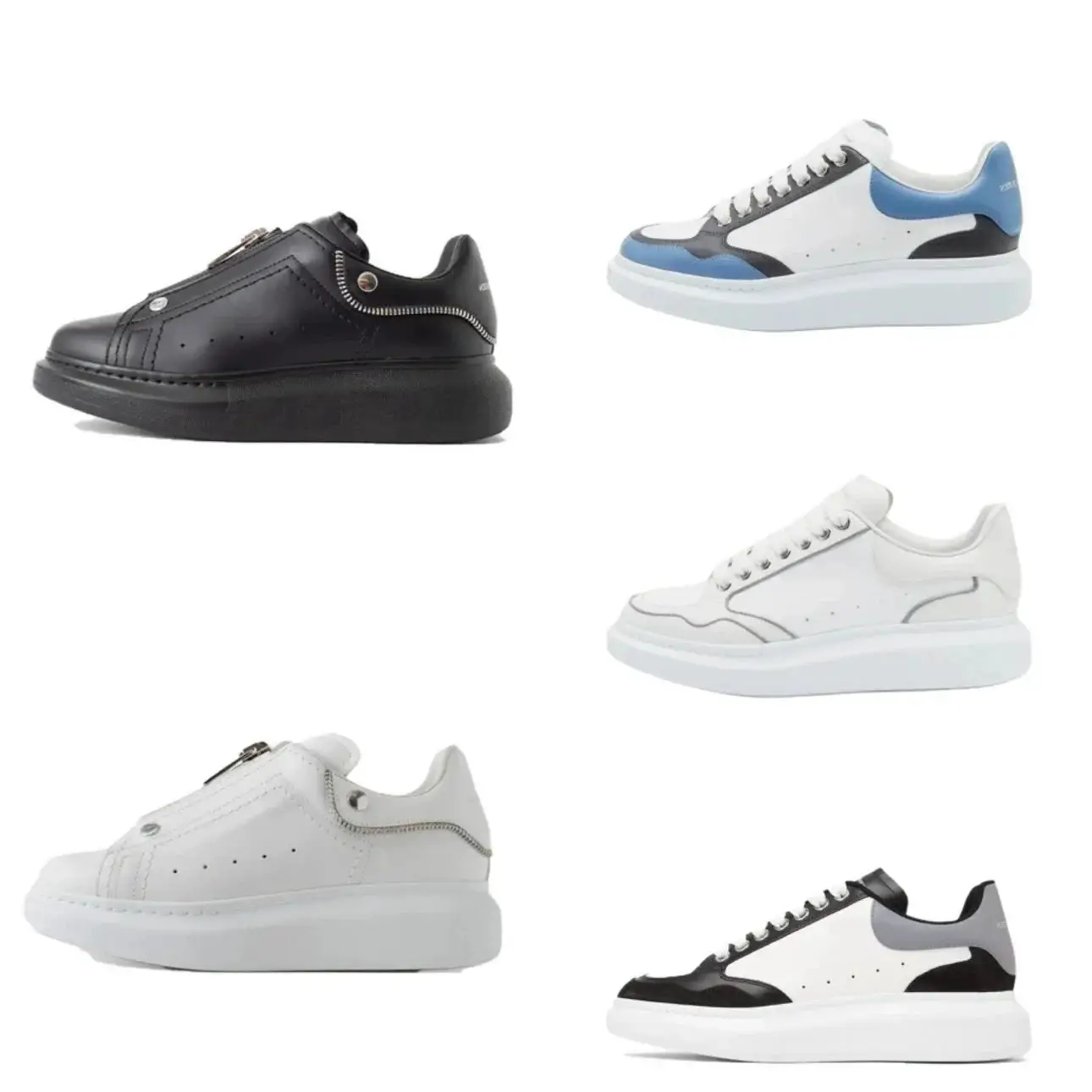 P double box correct McQueen zipper models cowhide comfortable versatile low-top life casual shoes men and women's models white 3M reflective white black gray blue white black versatile board shoes