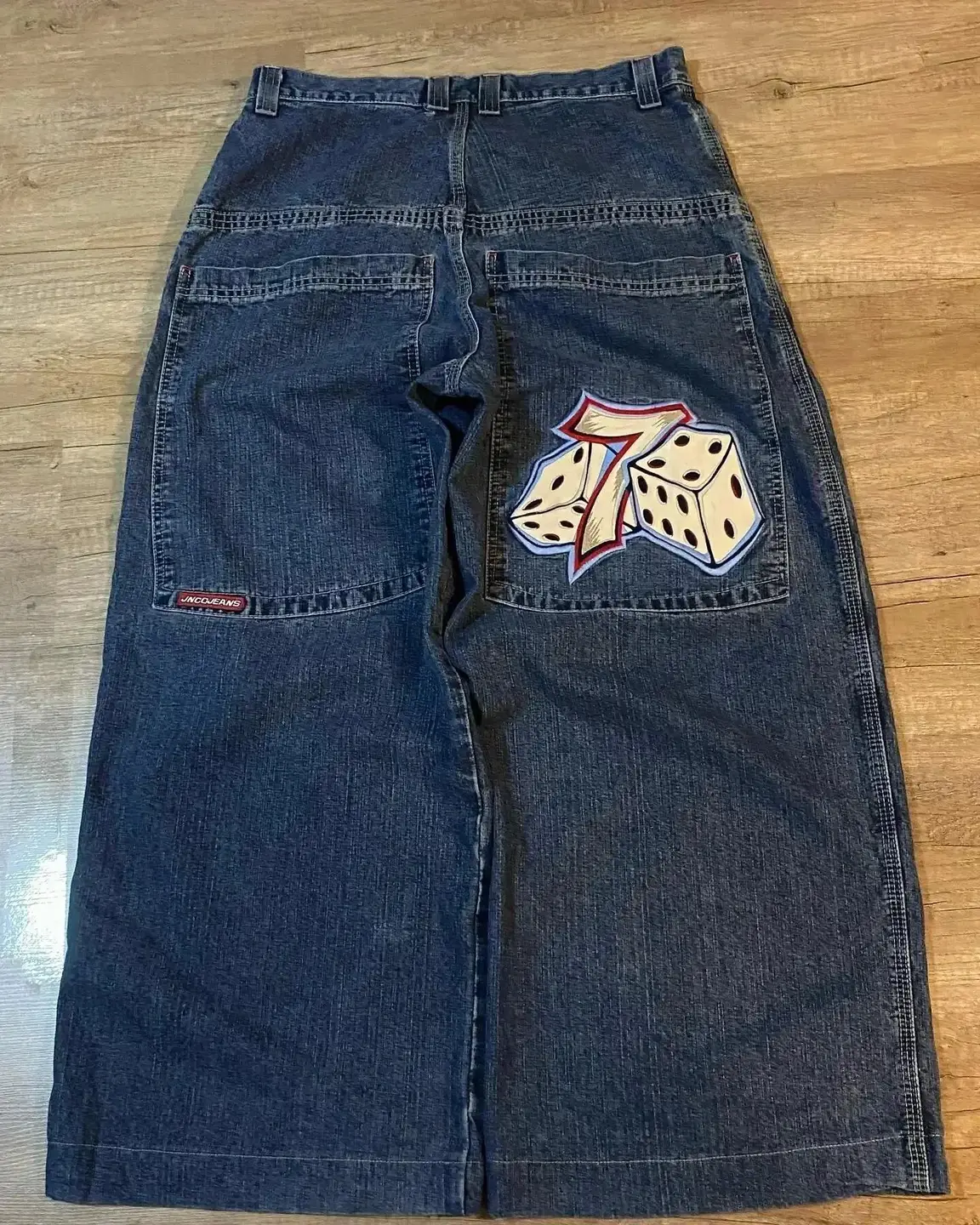 JNCO Y2K宽松牛仔裤男士复古刺绣嘻哈街头原宿男士阔腿裤
