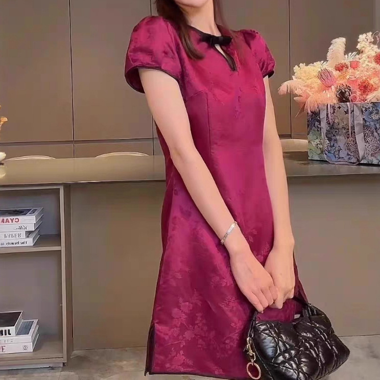 2025 Shenzhen Nanyou Vintage Style Silk Cotton Linen Jacquard Waist-Cinching Dress Silk Dress for Women