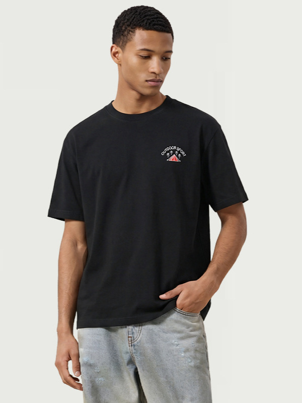 Shanggu Men's Clothing 2026 Summer New High-Quality Camping Print T-Shirt Simple Men's High-End Round Neck Short Sleeve