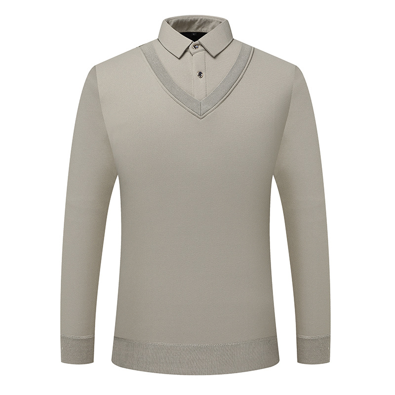 Cross-border e-commerce for men's autumn and winter fleece-lined thickened fake two-piece sweater men's shirt new middle-aged and elderly outside wear